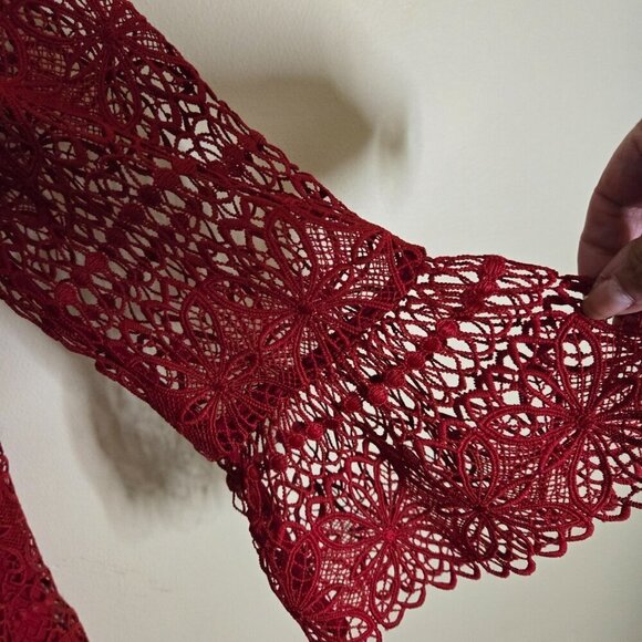 Talbots Red Floral Lace Sheer Bell Sleeve Top Size M - Picture 5 of 8